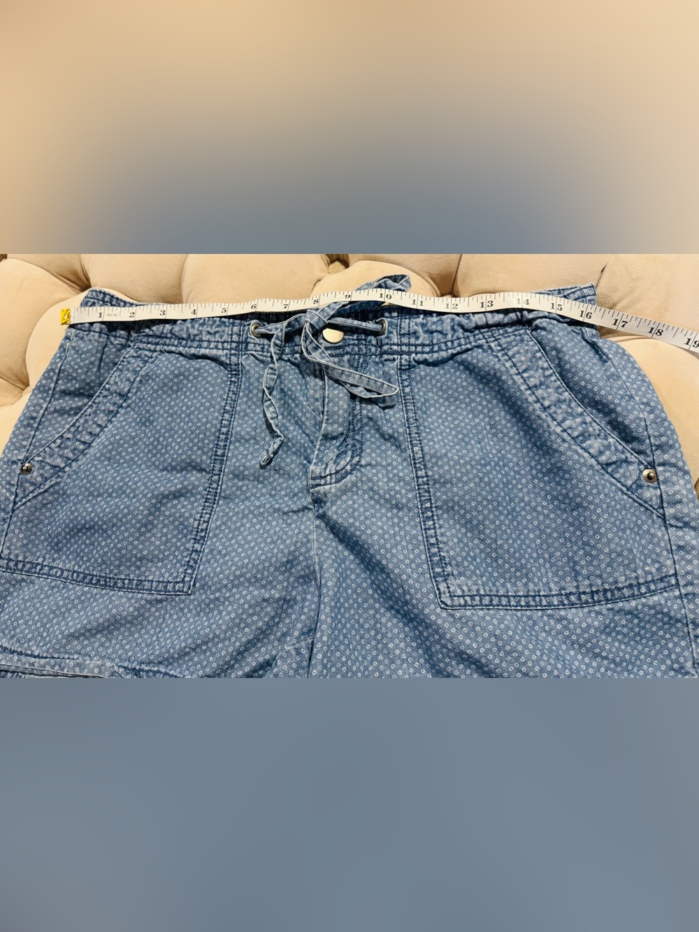 Gap Chambray Print Drawstring Pull-On Shorts Women’s Size 10 Blue - Picture 5 of 5